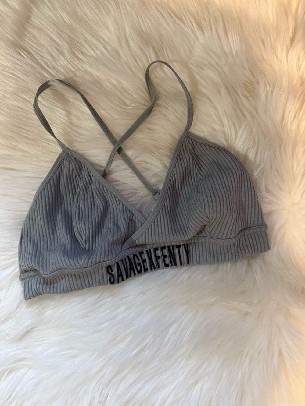 Savage X Fenty Ribbed Light Gray Crisscross Bralette